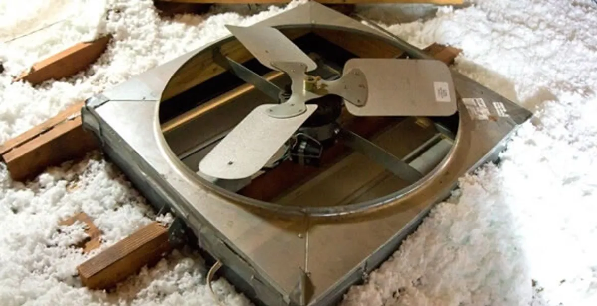 whole house fan installation services with attic-mounted ventilation unit in Bloomington, IN